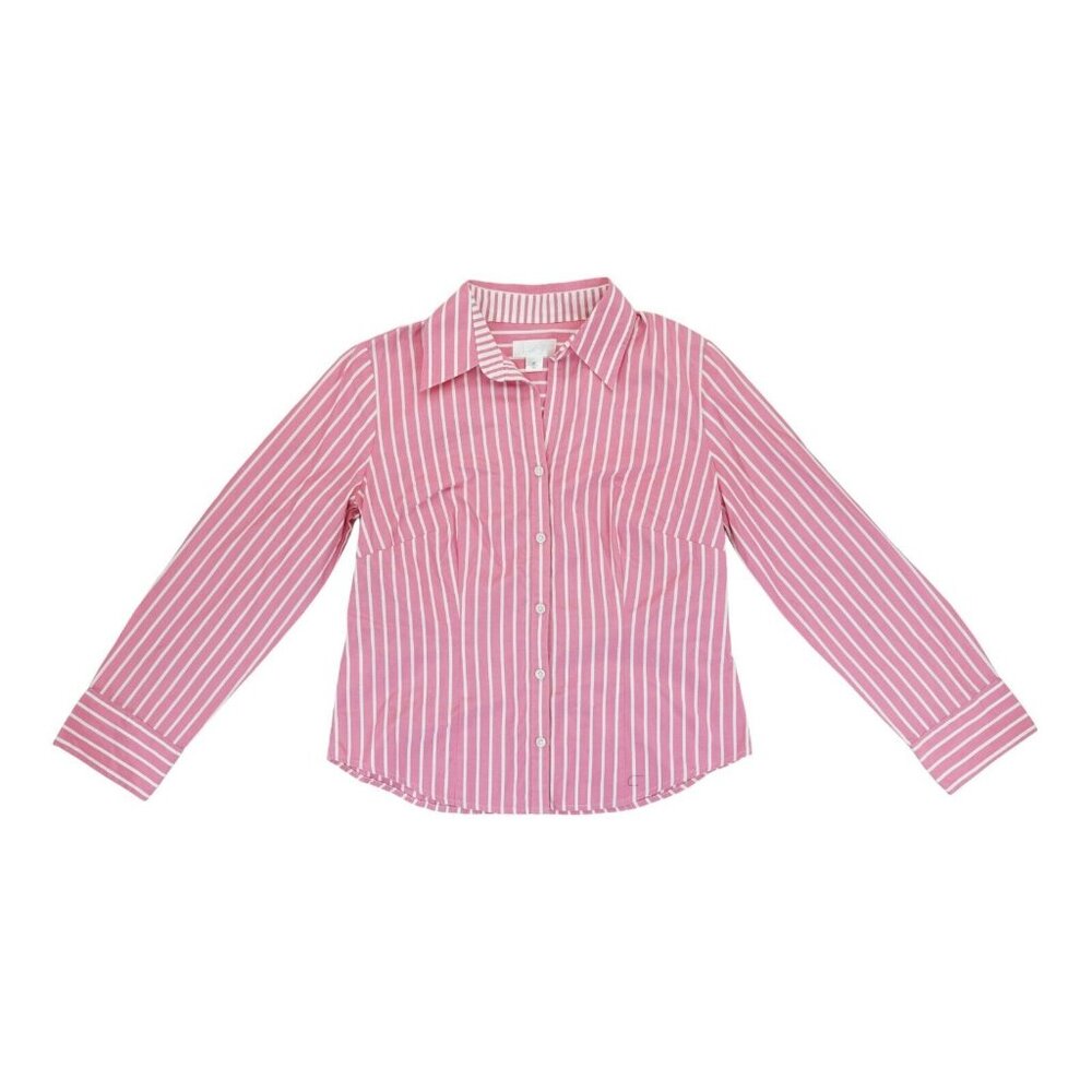 LOFT Women's Dress Shirt Long Sleeve Pink Blouse Striped Button Up Sz 6P Petites